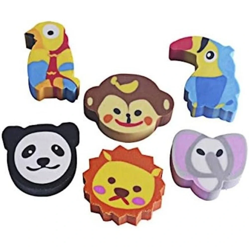 Office Depot Jungle Erasers Set Unisex OS New Animal Shaped 6 Pack Rubber